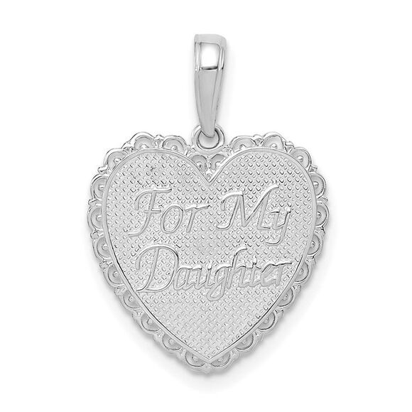 14k White Gold Reversible FOR MY DAUGHTER Heart Pendant